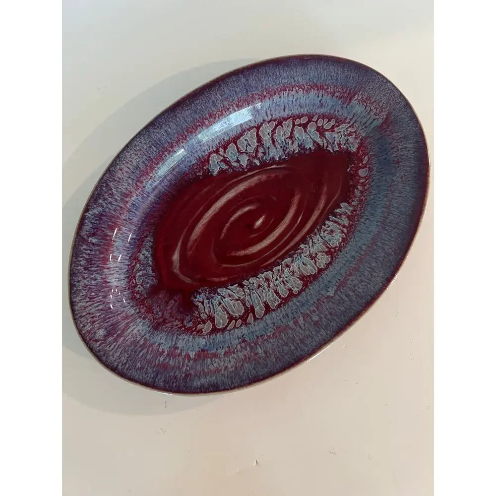 Jason Silverman Signed Glazed Ceramic Unique Decorative Plate Blue & Red